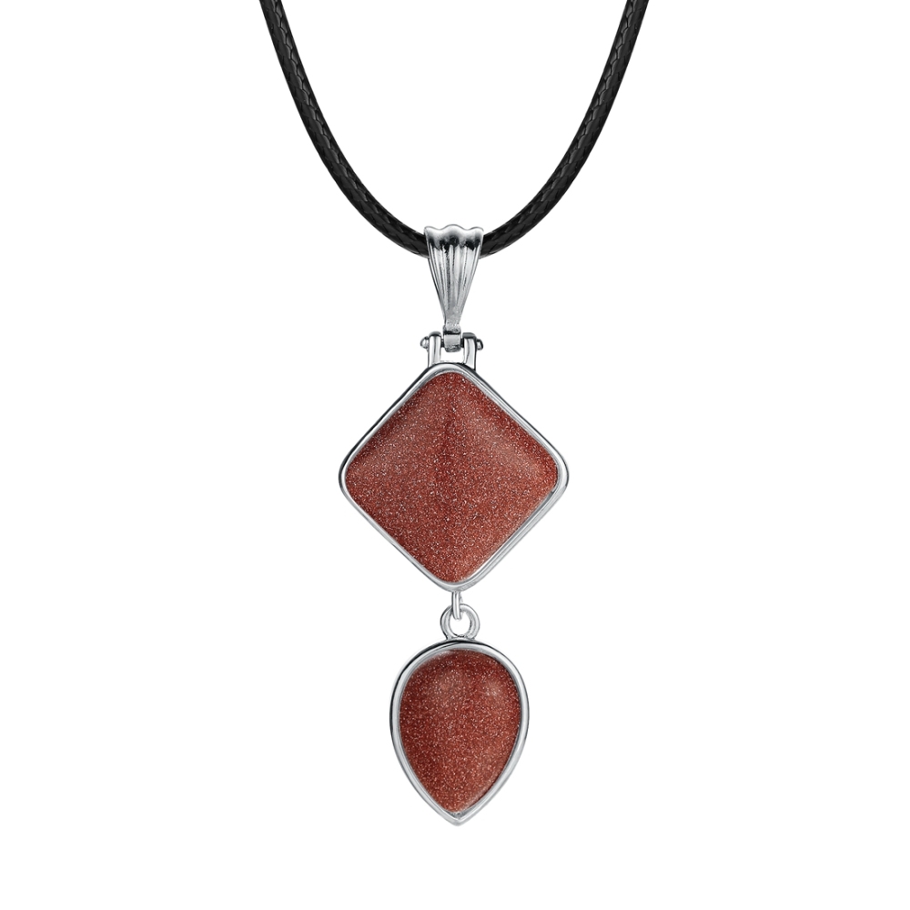Natural Gemstone  Rhombus Waterdrop Pendant Necklace for men women