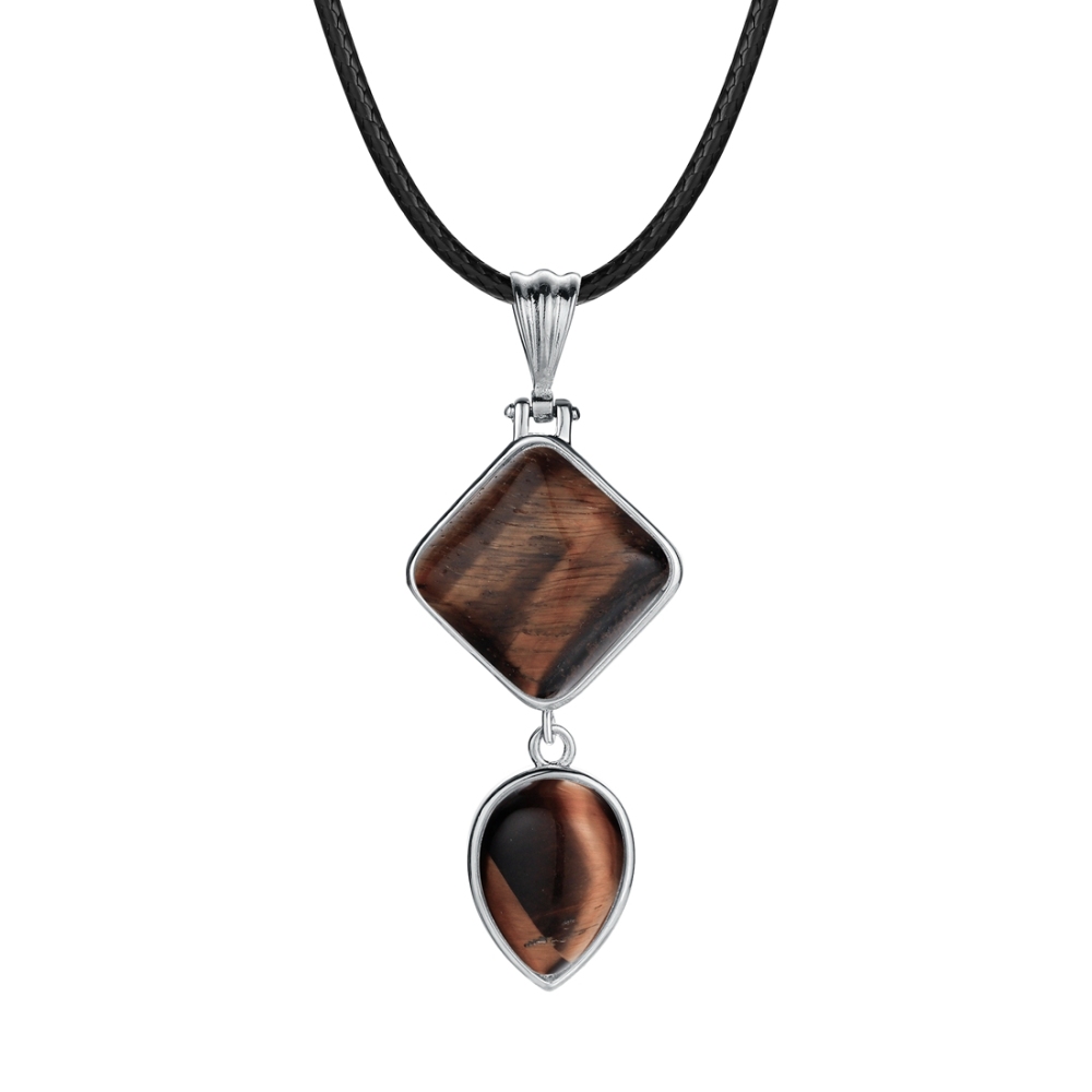 Natural Gemstone  Rhombus Waterdrop Pendant Necklace for men women