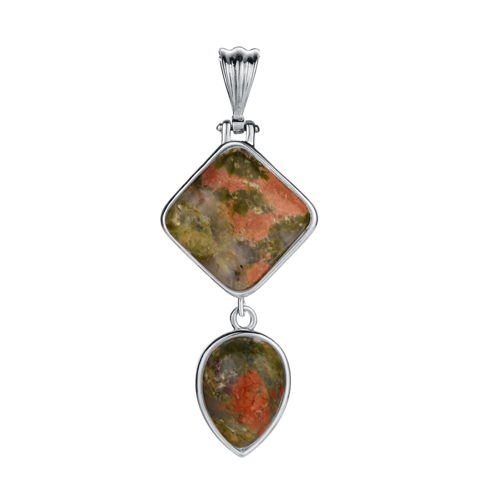 Natural Gemstone  Rhombus Waterdrop Pendant Necklace for men women