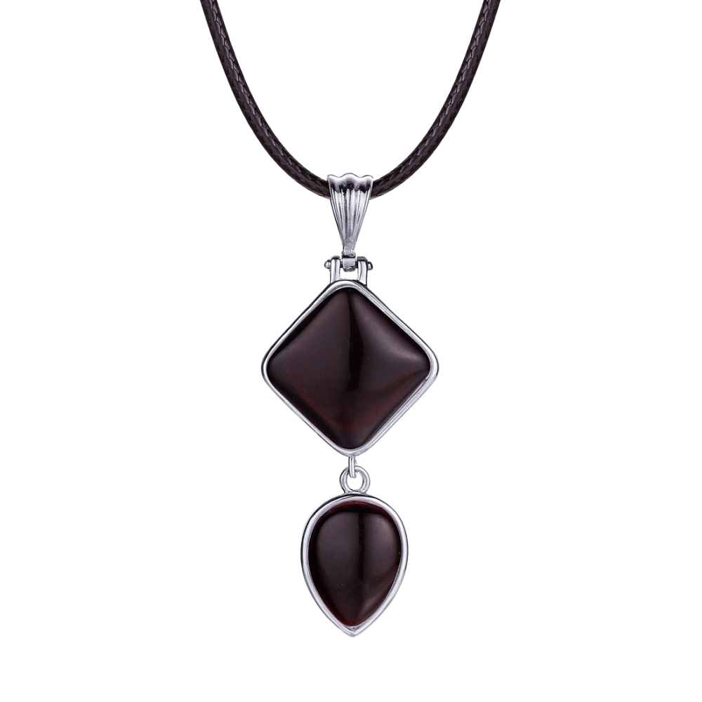 Natural Gemstone  Rhombus Waterdrop Pendant Necklace for men women