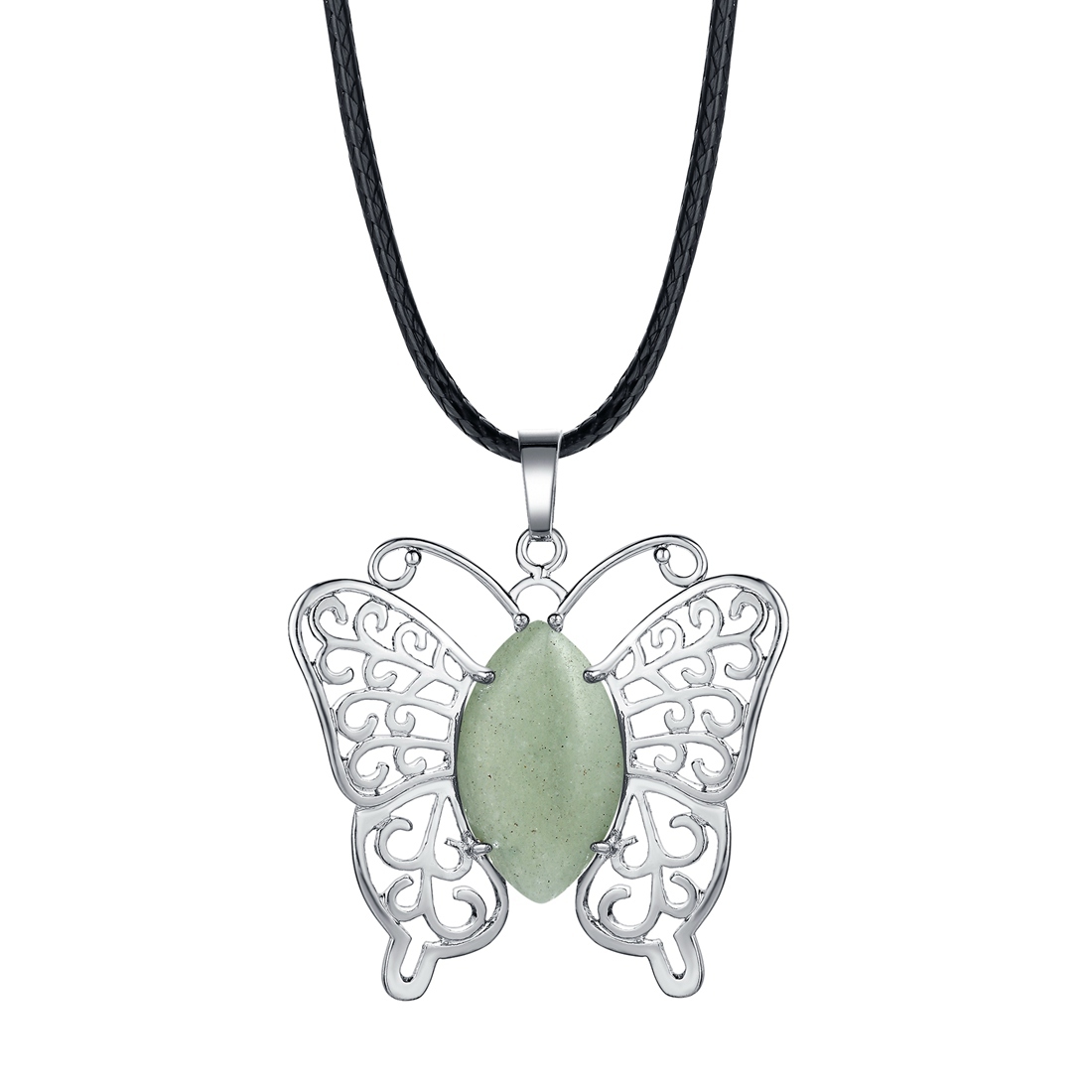 Natural stone silver butterfly pendant necklace for women men animal style fashion jewelry pendant