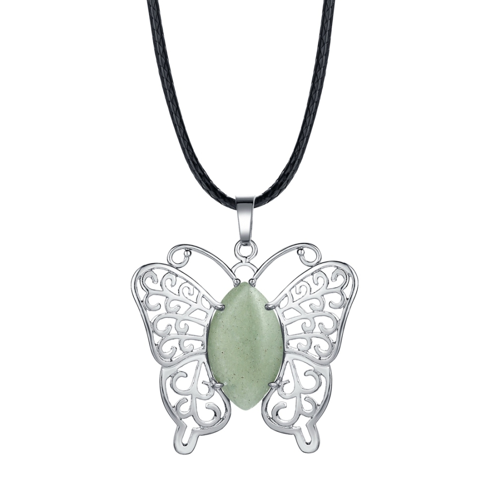Natural stone silver butterfly pendant necklace for women men animal style fashion jewelry pendant