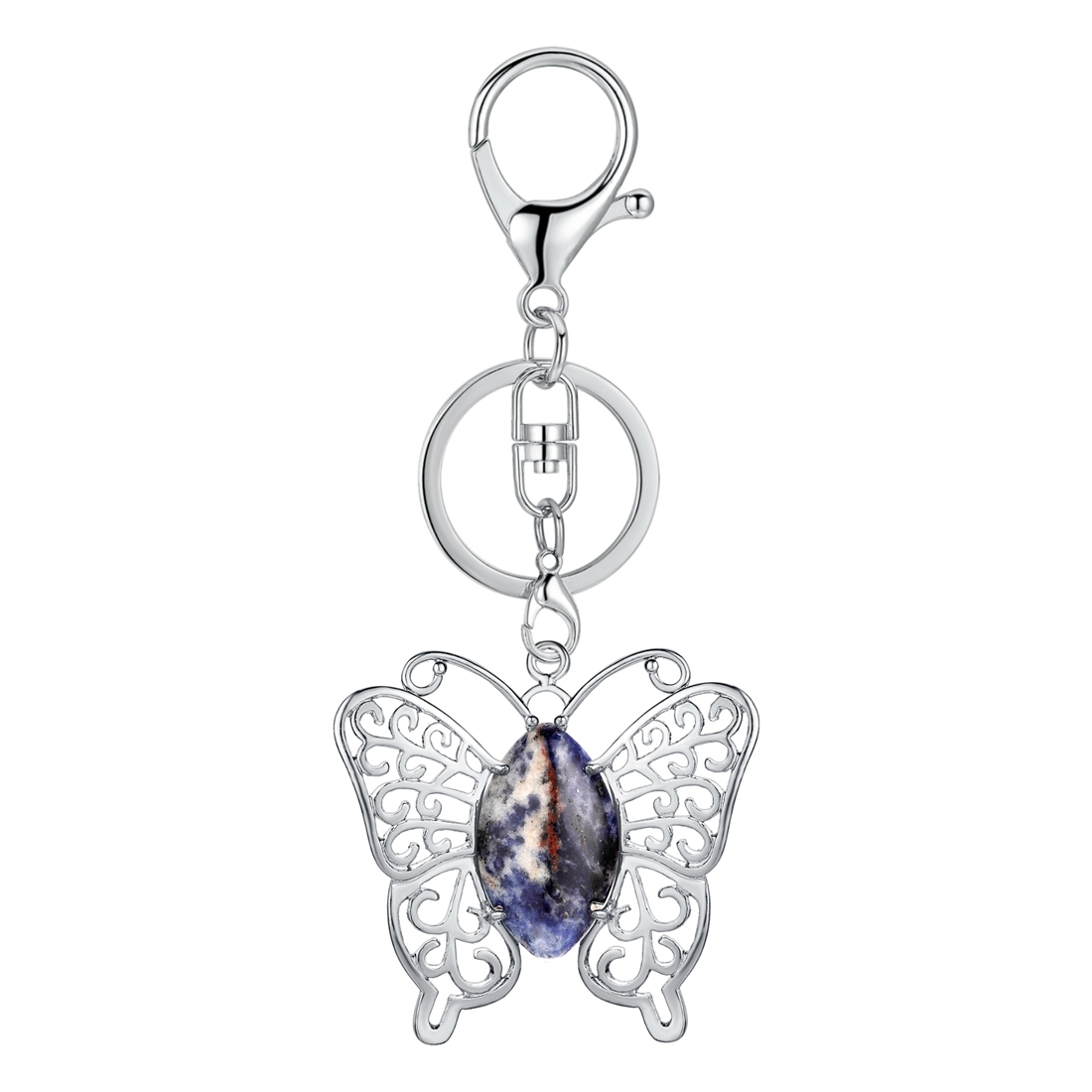 Natural stone drop gem butterfly pendant key chain for women man animal shape fashion jewelry