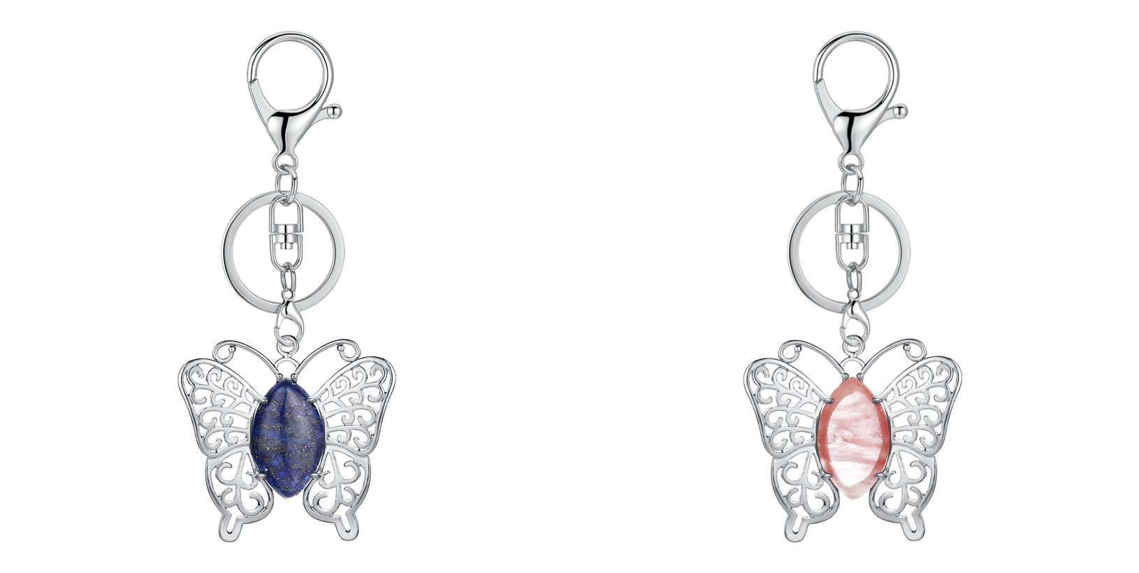 Natural stone drop gem butterfly pendant key chain for women man animal shape fashion jewelry