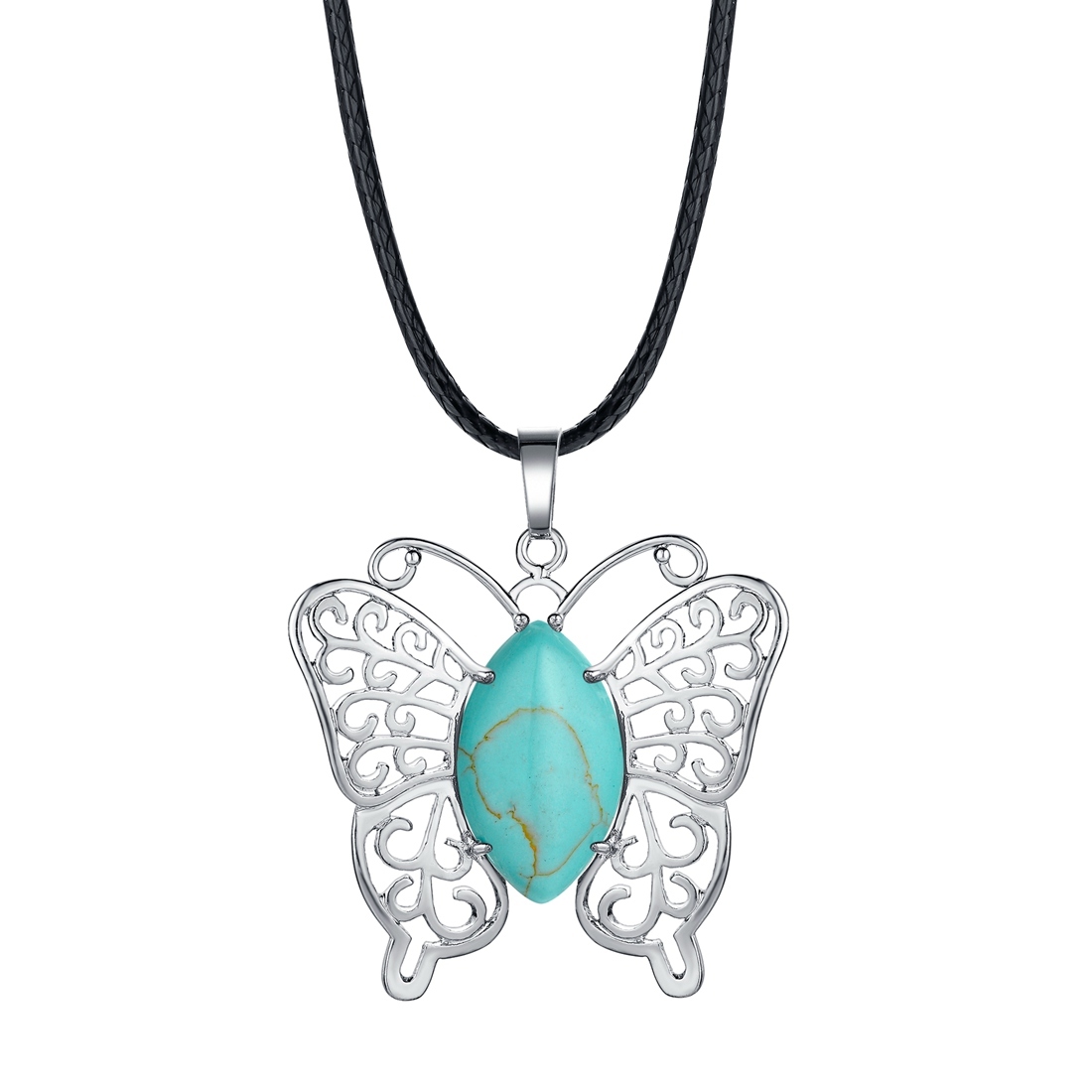 Natural stone silver butterfly pendant necklace for women men animal style fashion jewelry pendant