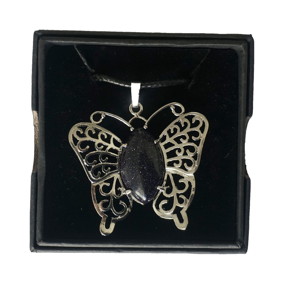 Natural stone silver butterfly pendant necklace for women men animal style fashion jewelry pendant