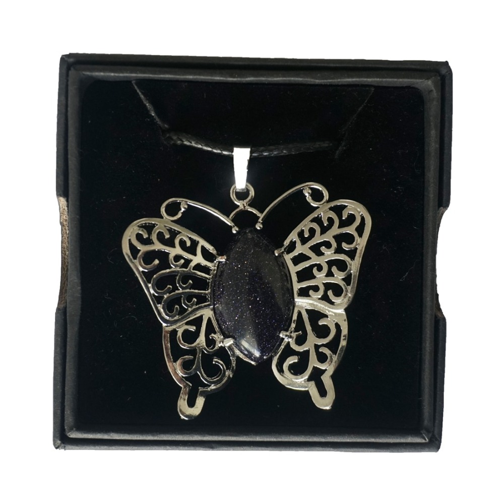 Natural stone silver butterfly pendant necklace for women men animal style fashion jewelry pendant