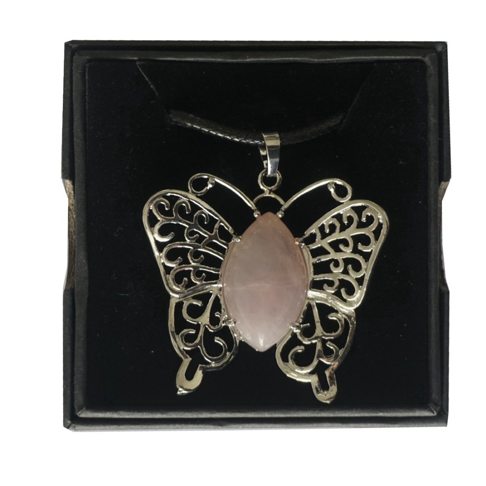 Natural stone silver butterfly pendant necklace for women men animal style fashion jewelry pendant