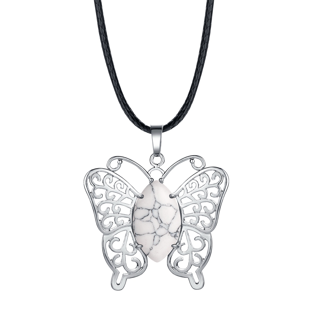 Natural stone silver butterfly pendant necklace for women men animal style fashion jewelry pendant