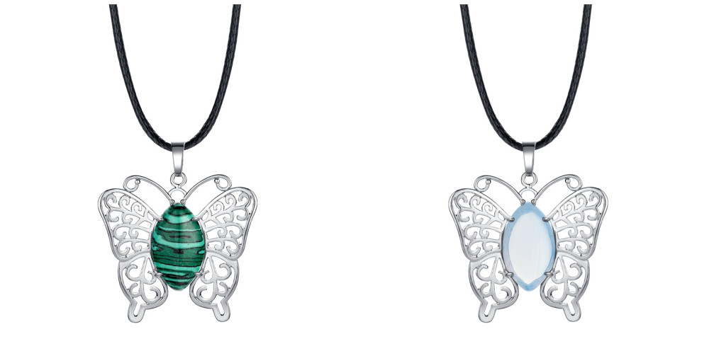 Natural stone silver butterfly pendant necklace for women men animal style fashion jewelry pendant