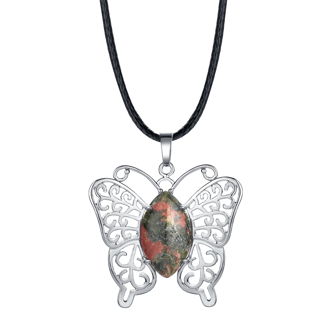 Natural stone silver butterfly pendant necklace for women men animal style fashion jewelry pendant