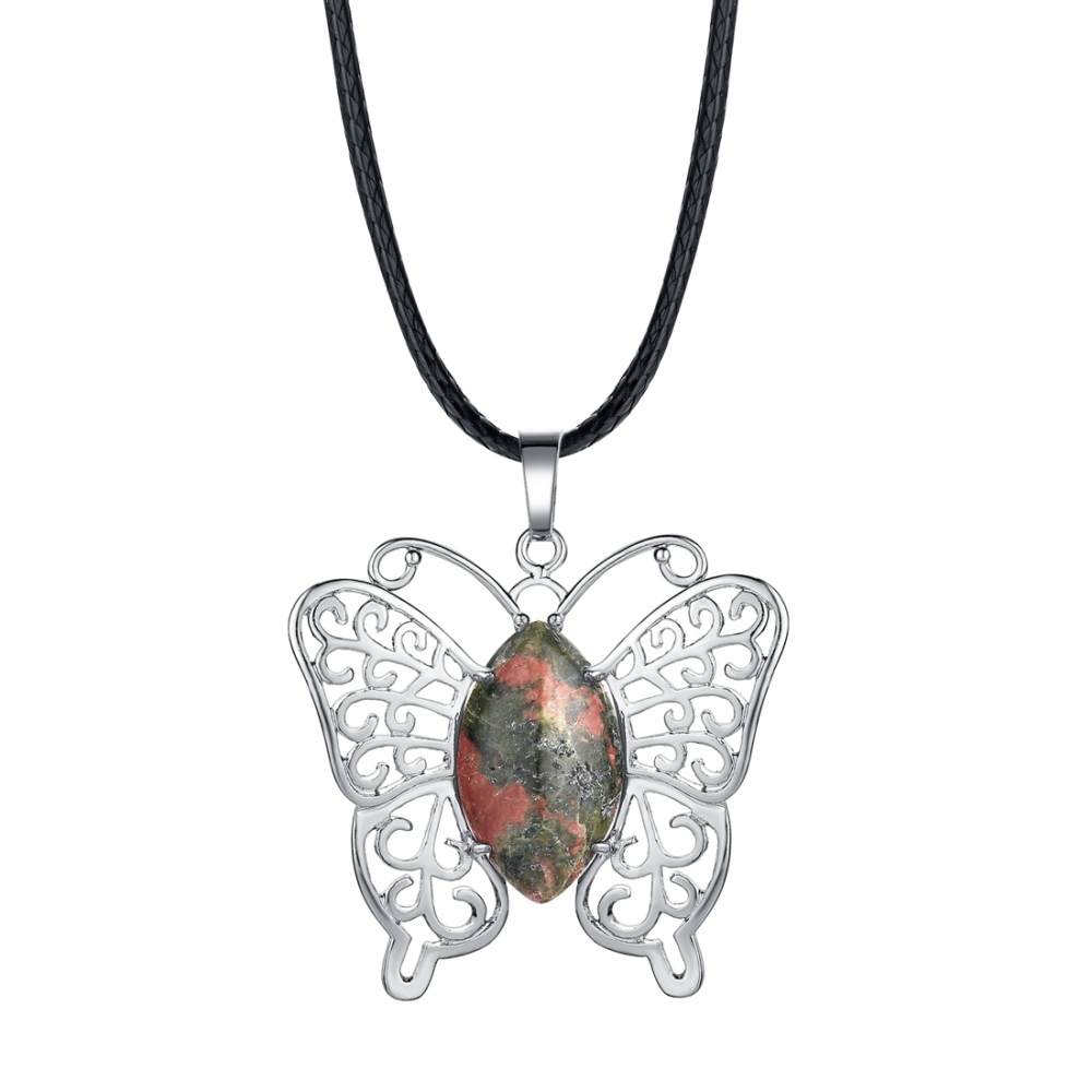 Natural stone silver butterfly pendant necklace for women men animal style fashion jewelry pendant