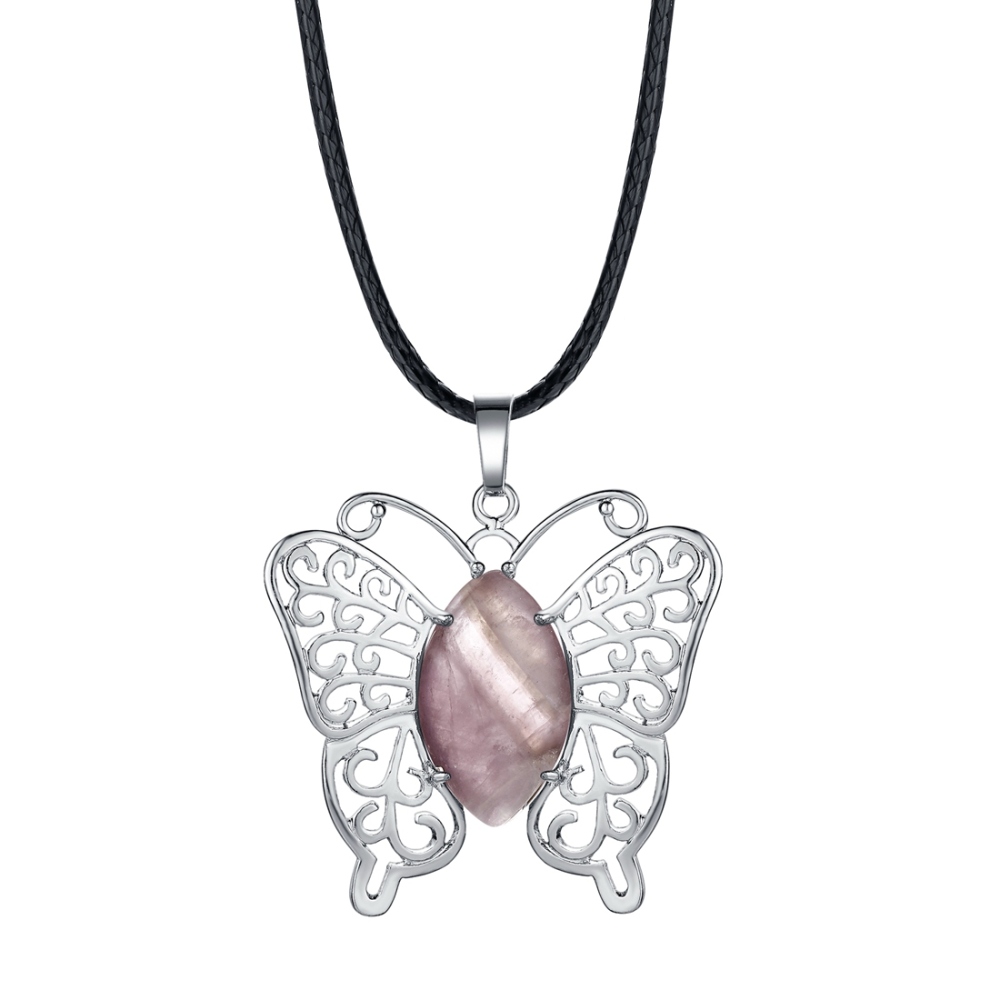 Natural stone silver butterfly pendant necklace for women men animal style fashion jewelry pendant