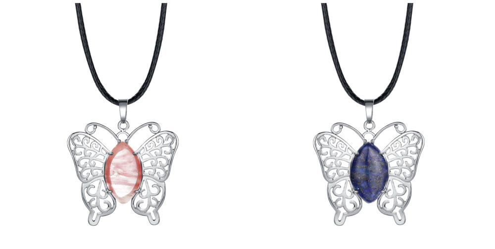 Natural stone silver butterfly pendant necklace for women men animal style fashion jewelry pendant