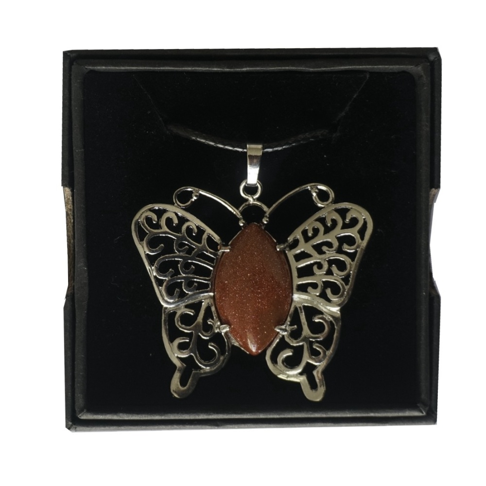 Natural stone silver butterfly pendant necklace for women men animal style fashion jewelry pendant