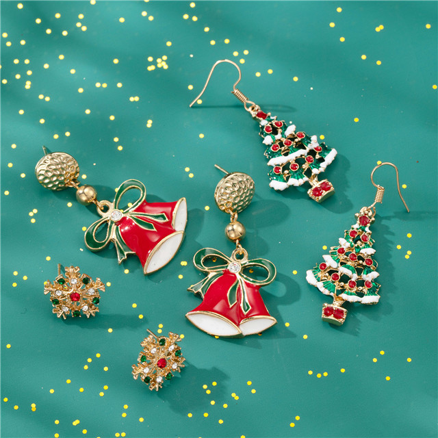 Christmas earrings for women's girl pendant Christmas tree snowflake bell earrings lovely holiday gift