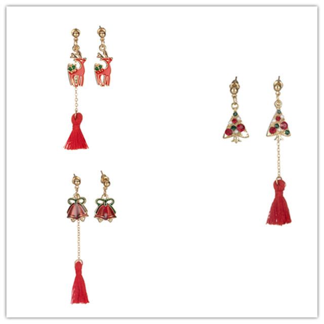 Christmas Earrings Festive Jewelry Set for Womens Girls Christmas Santa Claus  Tree Jingle Bell Hairball stud tassel Drop Dangle Ear rings Cute Holida