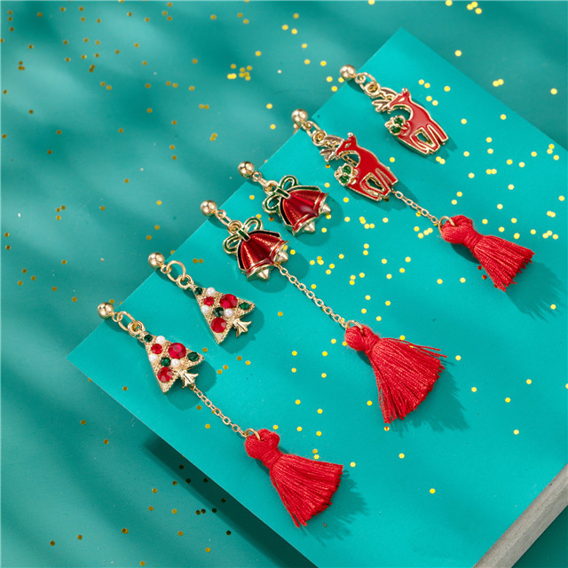 Christmas Earrings Festive Jewelry Set for Womens Girls Christmas Santa Claus  Tree Jingle Bell Hairball stud tassel Drop Dangle Ear rings Cute Holida