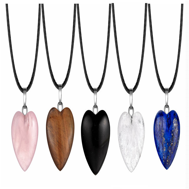 Natural stone crystal peach heart fashion pendant necklace, designed for women men stone pendant necklace gem jewelry