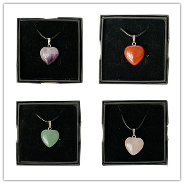 Natural stone crystal peach heart fashion pendant necklace, designed for women men stone pendant necklace gem jewelry