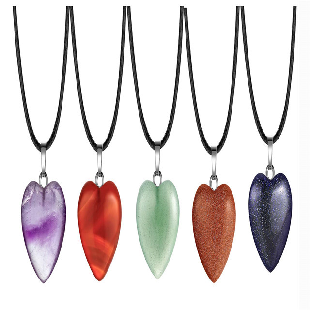 Natural stone crystal peach heart fashion pendant necklace, designed for women men stone pendant necklace gem jewelry