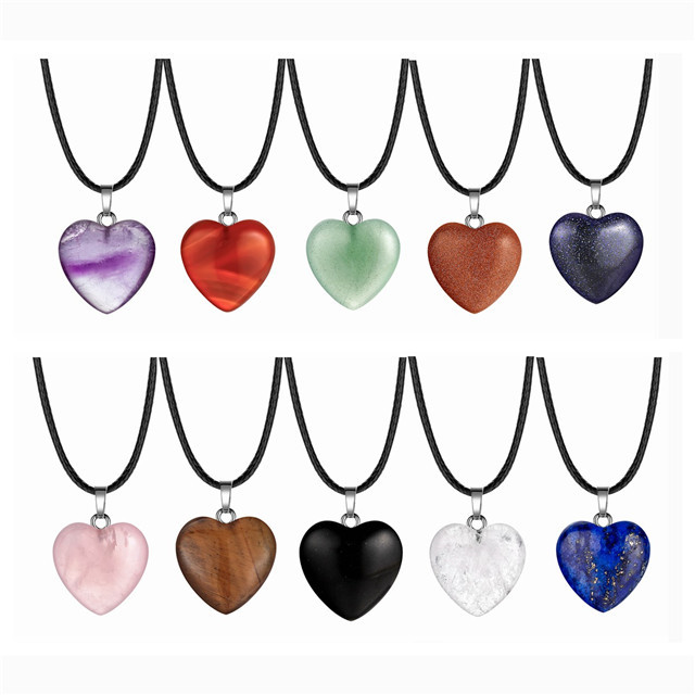 Natural stone crystal peach heart fashion pendant necklace, designed for women men stone pendant necklace gem jewelry