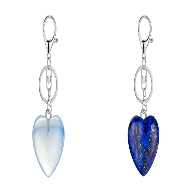 Natural stone crystal peach heart fashion key chain for women men stone pendant key gem jewelry