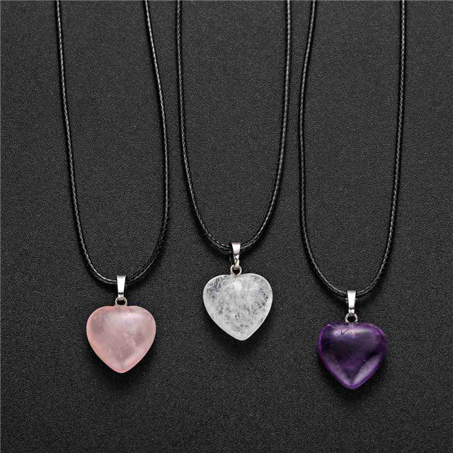Natural stone crystal peach heart fashion pendant necklace, designed for women men stone pendant necklace gem jewelry