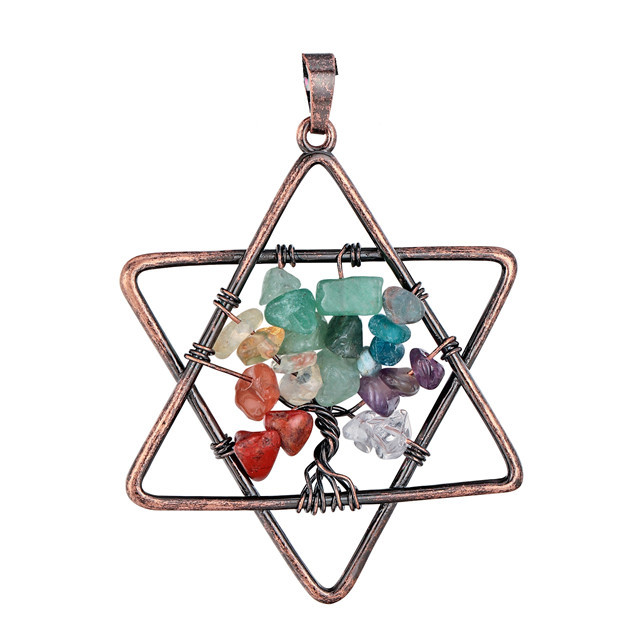 Natural crystal pentacle chakra tree of life pendant key chain fashion jewelry women men