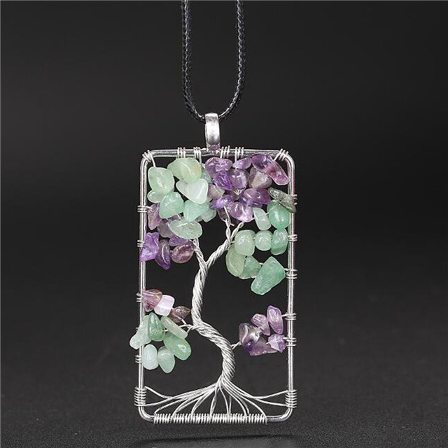 Natural crystal five-pointed star seven-color chakra tree of life pendant jewelry for women  men
