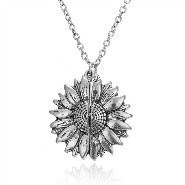 Sunflower Locket Engraved Pendant Necklace You are My Sunshine Lettering Sun Flower Jewelry for Women Men