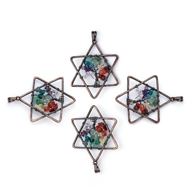 Natural crystal pentacle chakra tree of life pendant key chain fashion jewelry women men