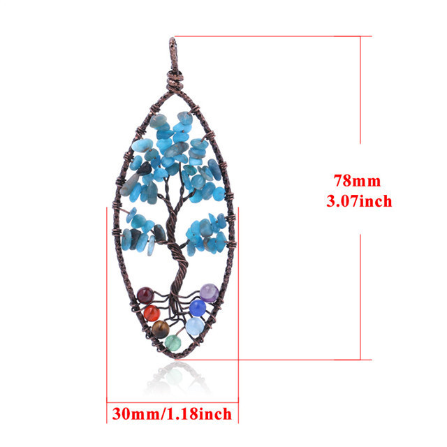 Seven chakra reiki tree life is hand-wrapped with a bronze wire horse eye shaped natural sapphire gravel key chain
