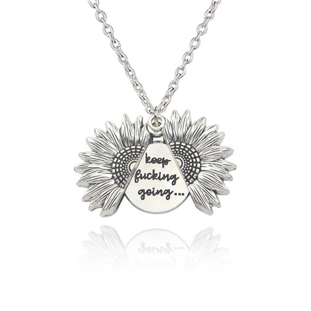 Sunflower Locket Engraved Pendant Necklace You are My Sunshine Lettering Sun Flower Jewelry for Women Men