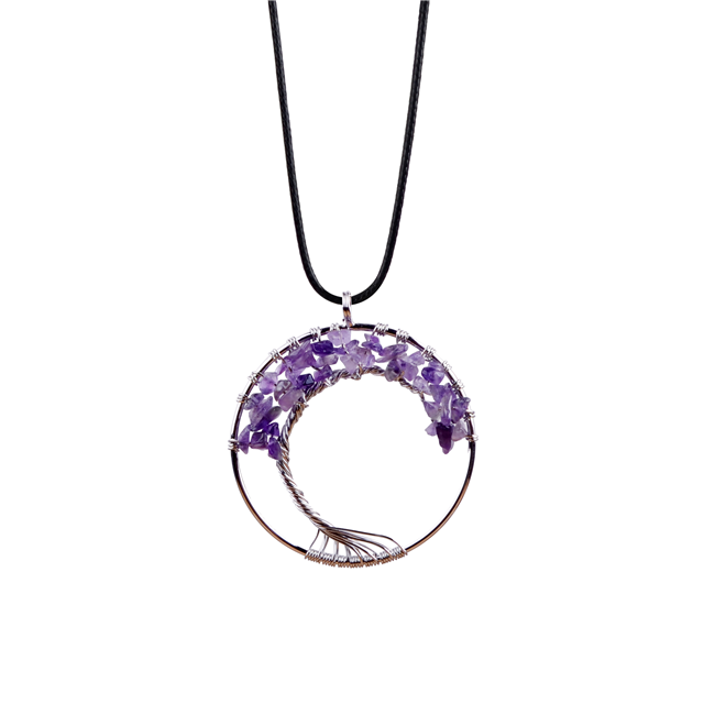 Natural crystal five-pointed star seven-color chakra tree of life pendant jewelry for women  men