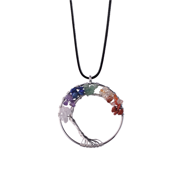 Natural crystal five-pointed star seven-color chakra tree of life pendant jewelry for women  men