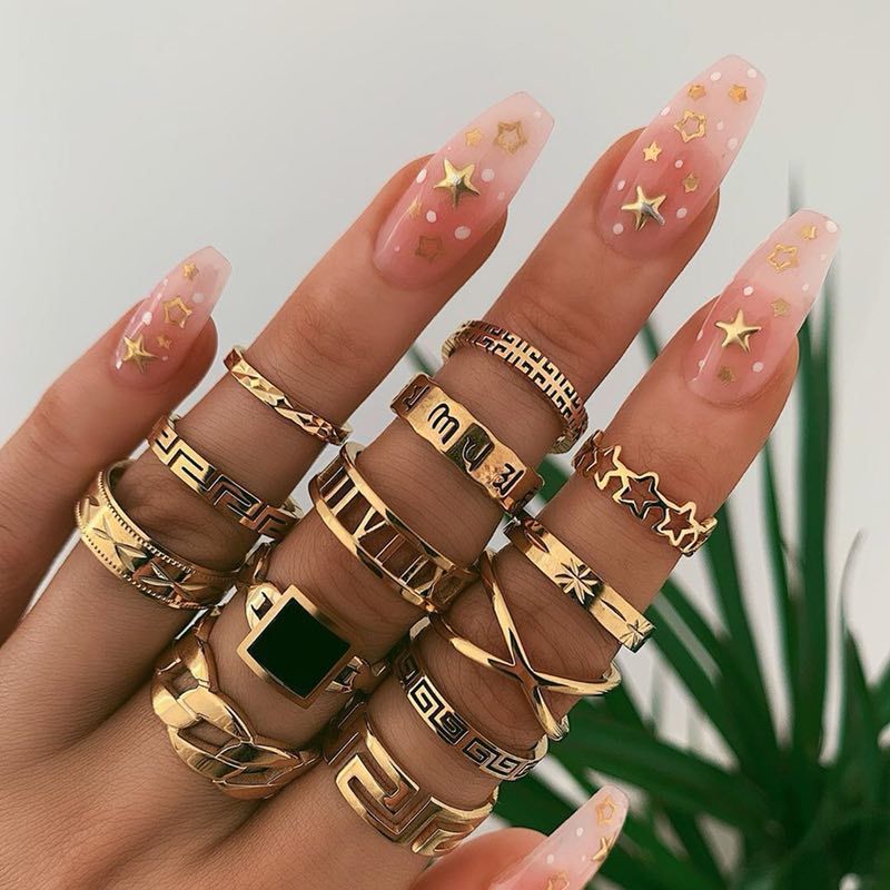 Gold Ring Set Joint Knuckle Carved Finger Rings Stylish Hand Accessories Jewelry for Women and Girls