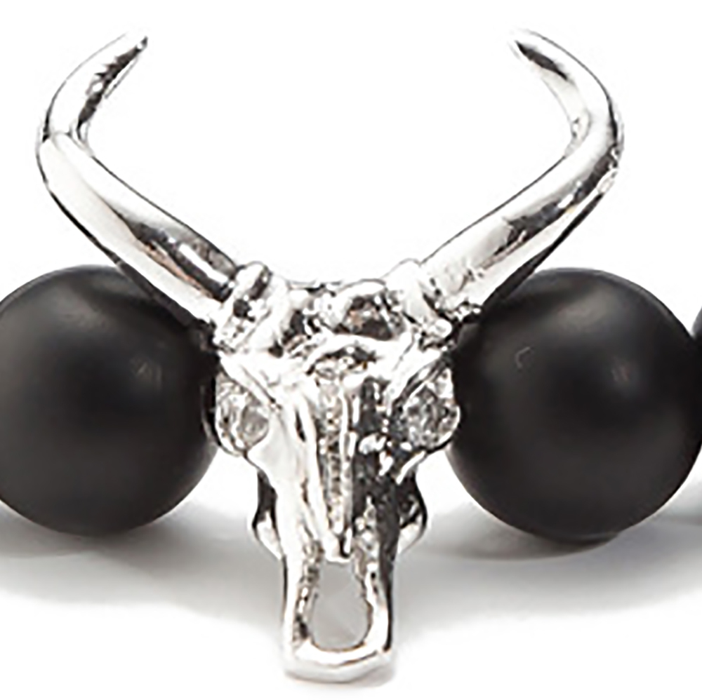 ASHMITA Punk CZ Bull Head Skull Men Bracelet Fashion 8MM Matte Onyx Agate Stone Beads Charm Bracelets & Bangles  Jewelry