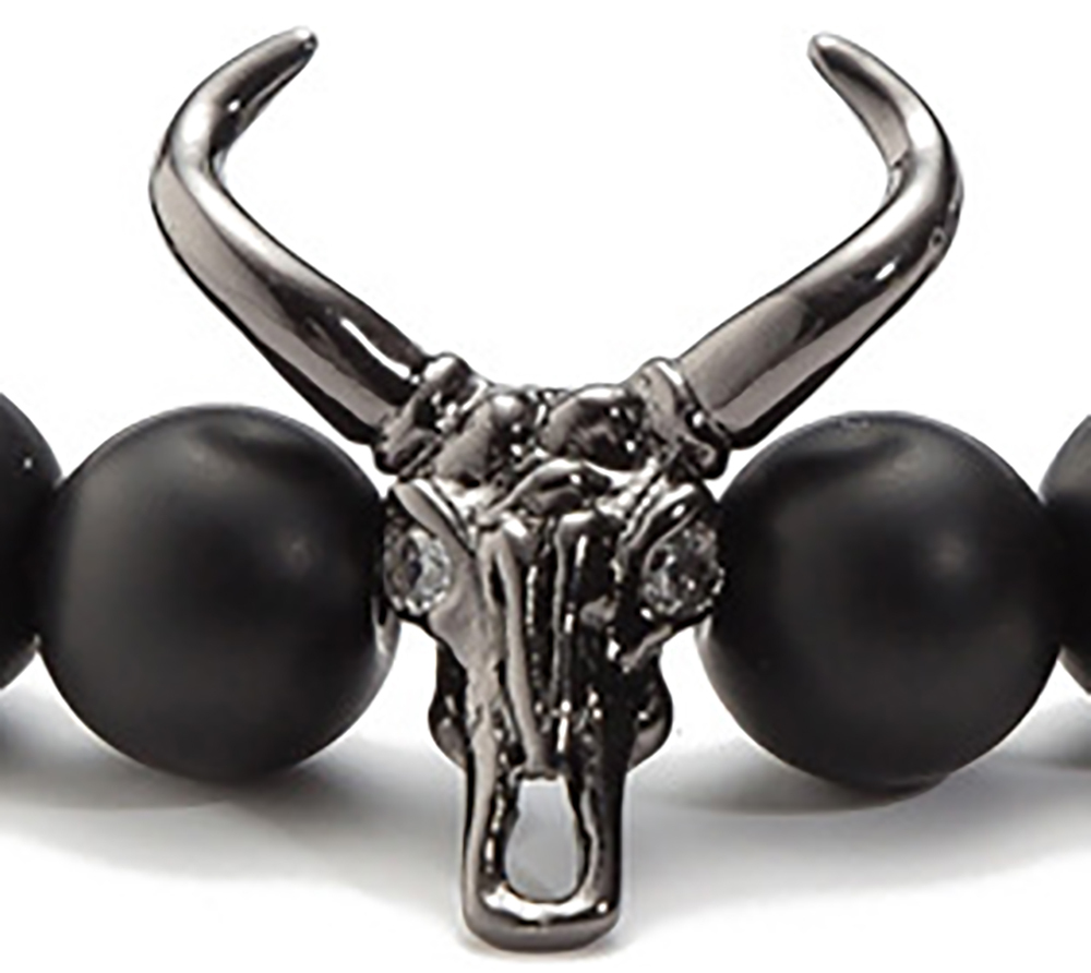 ASHMITA Punk CZ Bull Head Skull Men Bracelet Fashion 8MM Matte Onyx Agate Stone Beads Charm Bracelets & Bangles  Jewelry