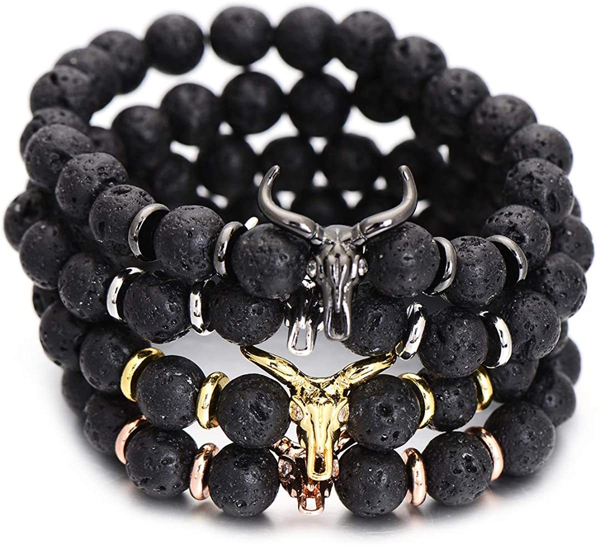 ASHMITA Punk CZ Bull Head Skull Men Bracelet Fashion 8MM Matte Onyx Agate Stone Beads Charm Bracelets & Bangles  Jewelry