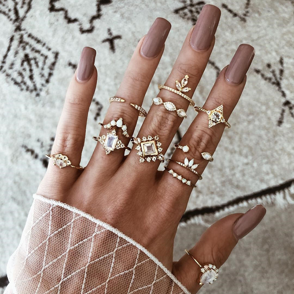 Gold Ring Set Joint Knuckle Carved Finger Rings Stylish Hand Accessories Jewelry for Women and Girls