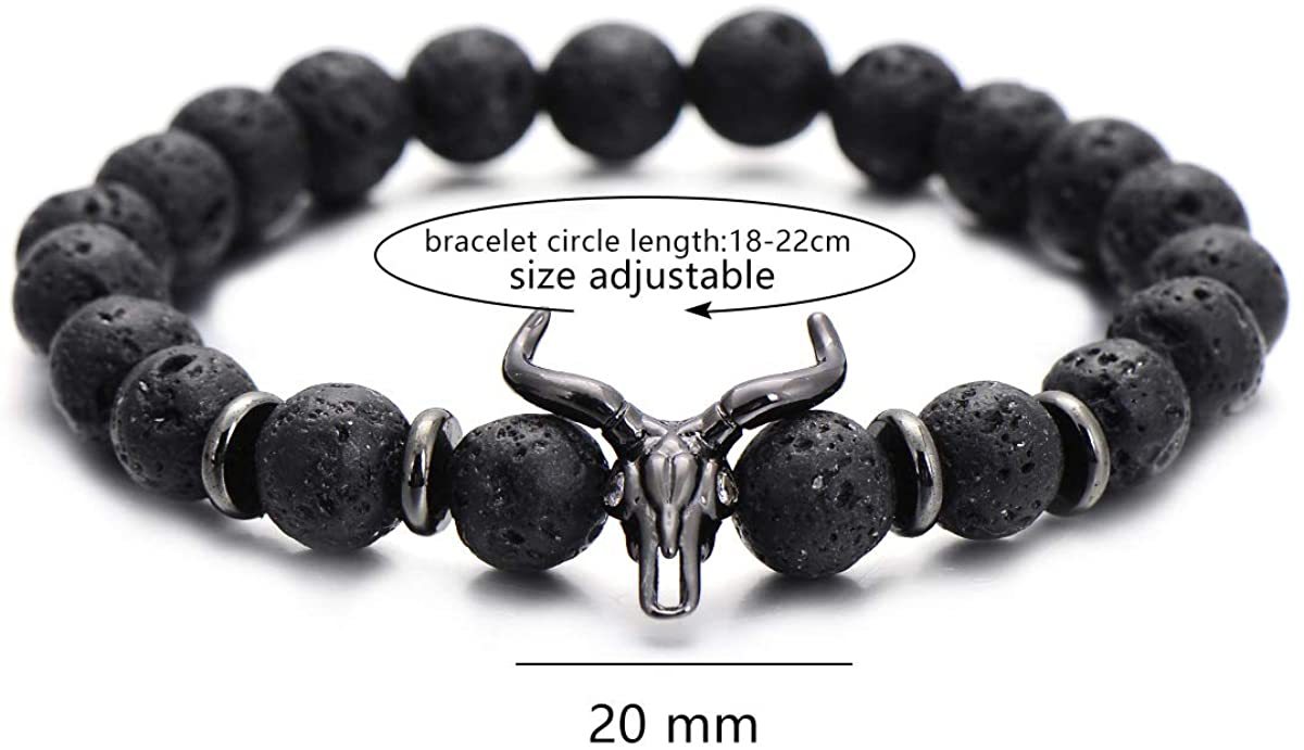 ASHMITA Punk CZ Bull Head Skull Men Bracelet Fashion 8MM Matte Onyx Agate Stone Beads Charm Bracelets & Bangles  Jewelry