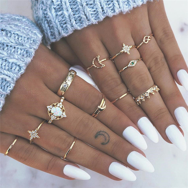 Gold Ring Set Joint Knuckle Carved Finger Rings Stylish Hand Accessories Jewelry for Women and Girls