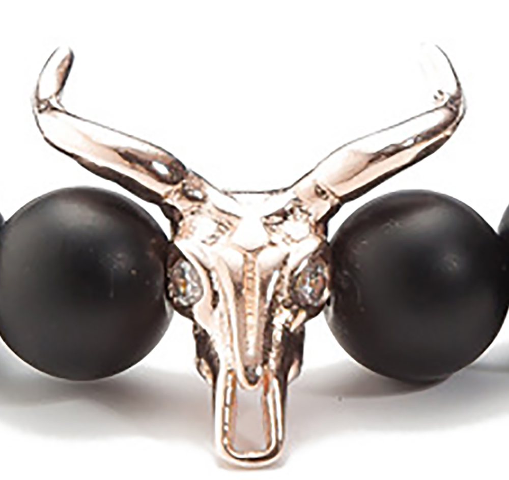 ASHMITA Punk CZ Bull Head Skull Men Bracelet Fashion 8MM Matte Onyx Agate Stone Beads Charm Bracelets & Bangles  Jewelry
