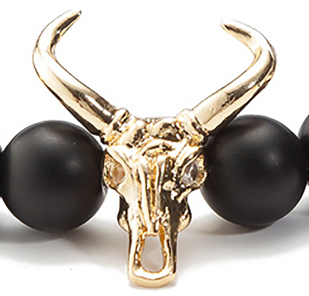 ASHMITA Punk CZ Bull Head Skull Men Bracelet Fashion 8MM Matte Onyx Agate Stone Beads Charm Bracelets & Bangles  Jewelry