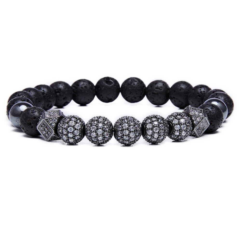 2PCS Black Prayer Beads Bracelet for Men Women CZ Rhinestone Crystal King Crown Couple Set Bracelets Bangle Gift Box