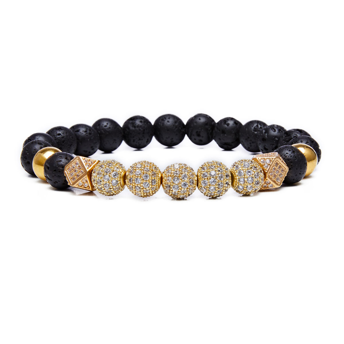 2PCS Black Prayer Beads Bracelet for Men Women CZ Rhinestone Crystal King Crown Couple Set Bracelets Bangle Gift Box