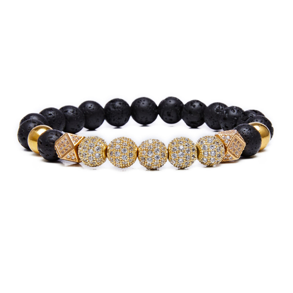 2PCS Black Prayer Beads Bracelet for Men Women CZ Rhinestone Crystal King Crown Couple Set Bracelets Bangle Gift Box