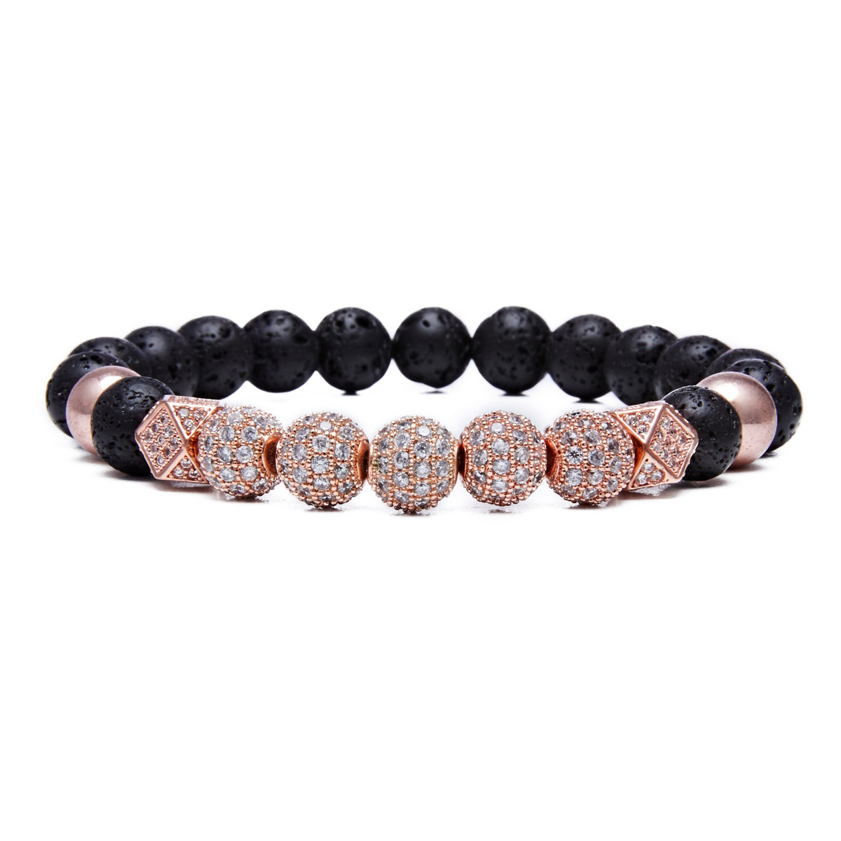 2PCS Black Prayer Beads Bracelet for Men Women CZ Rhinestone Crystal King Crown Couple Set Bracelets Bangle Gift Box