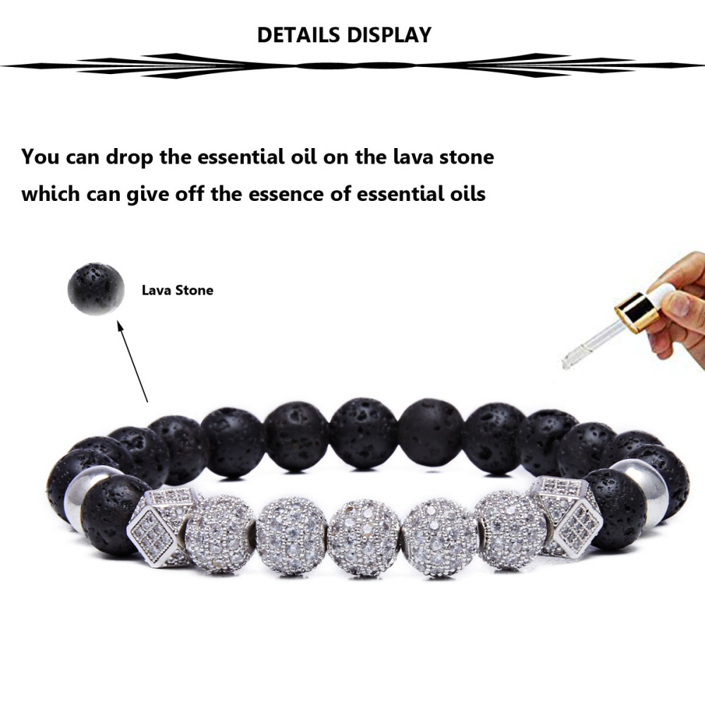 2PCS Black Prayer Beads Bracelet for Men Women CZ Rhinestone Crystal King Crown Couple Set Bracelets Bangle Gift Box